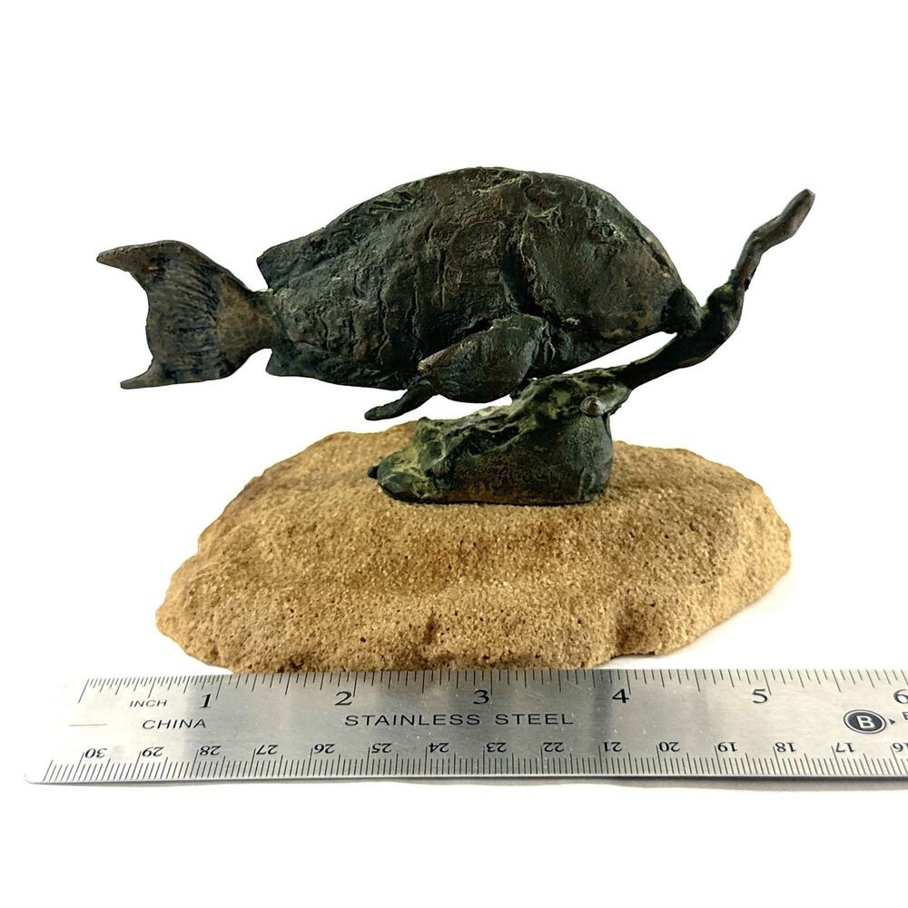 Vintage Bronze Fish Sculpture On Stone Base Attributed To Primo Conti Brutalist - Picture 6 of 9